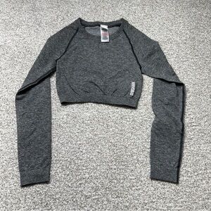 Women’s Gymshark Adapt Marl Seamless Gray Long Sleeve‎ Crop Top Size Small S